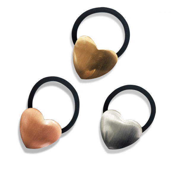 brushed metal heart hair ties