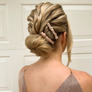 rose quartz crystal barrette clip in wedding up style