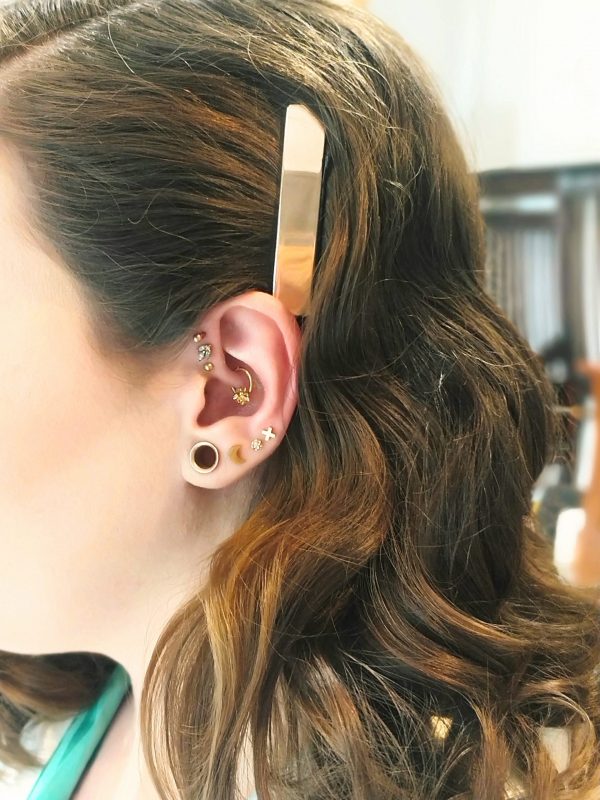 Shiny metal hair slides with glass beads