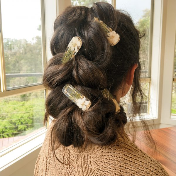 botanical hair clips in textured braid